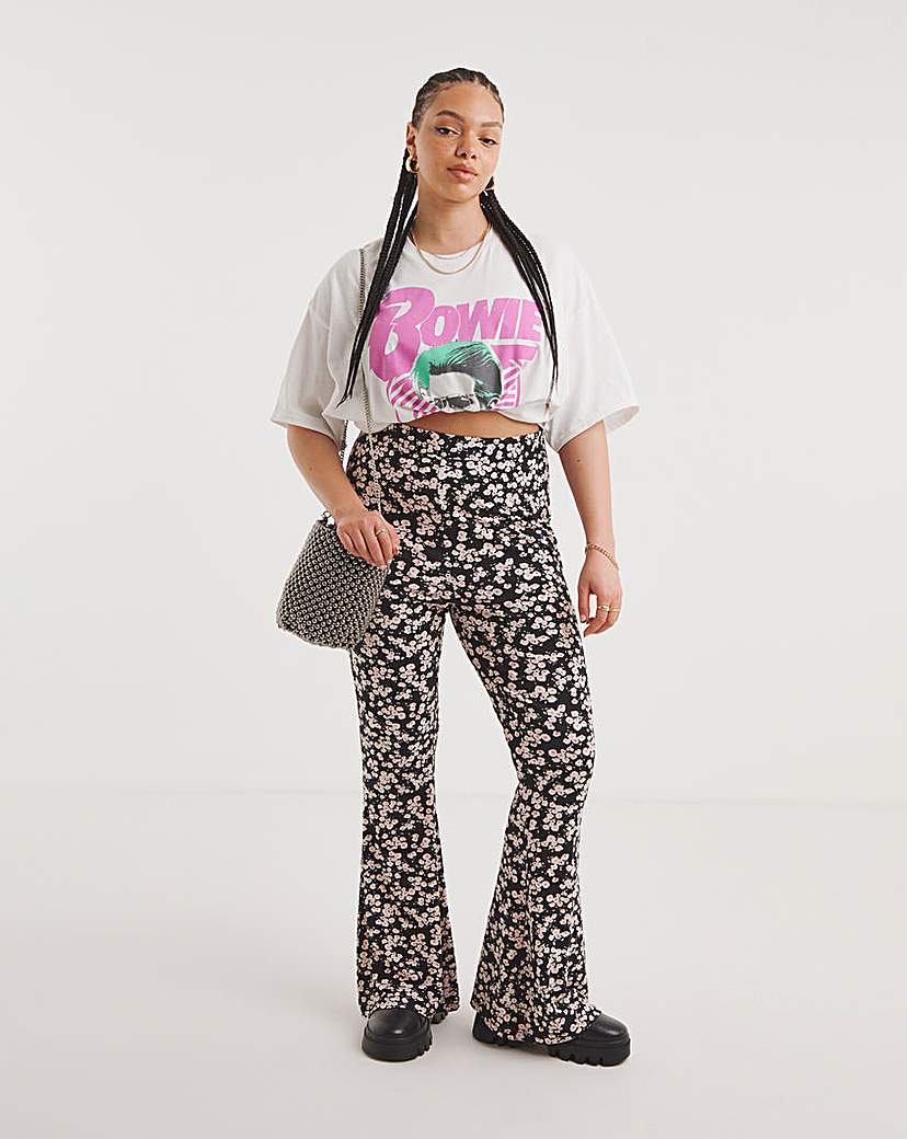 Black Floral Jersey Flared Trouser