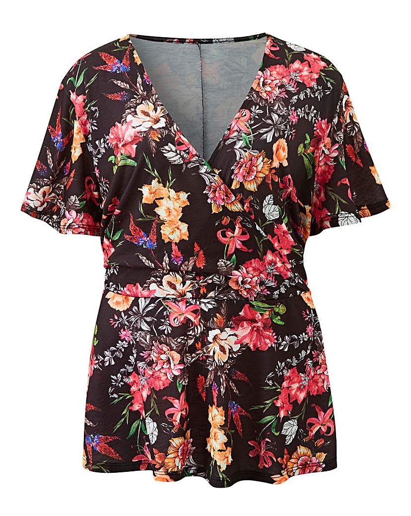Image of Black Floral Print Wrap Top
