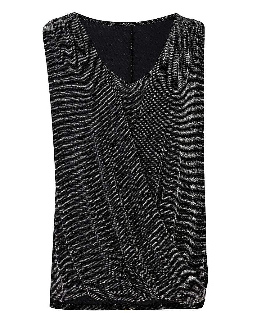 Image of Black/Silver Sleeveless Wrap Top