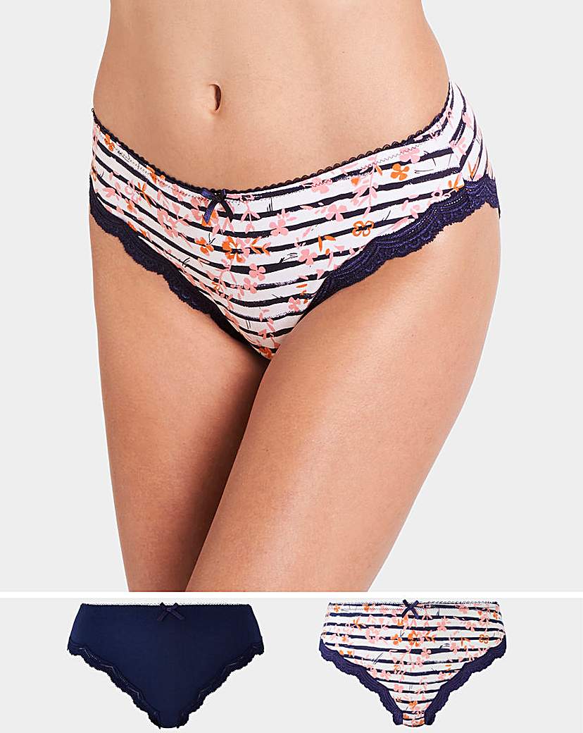 Image of 2 Pack Sophie Cotton Navy/Floral Briefs