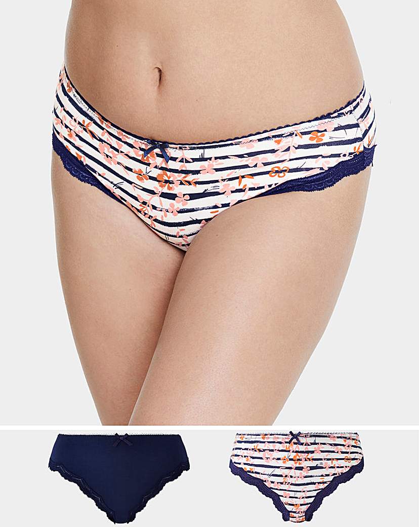 Image of 2 Pack Sophie Cotton Navy/Floral Briefs