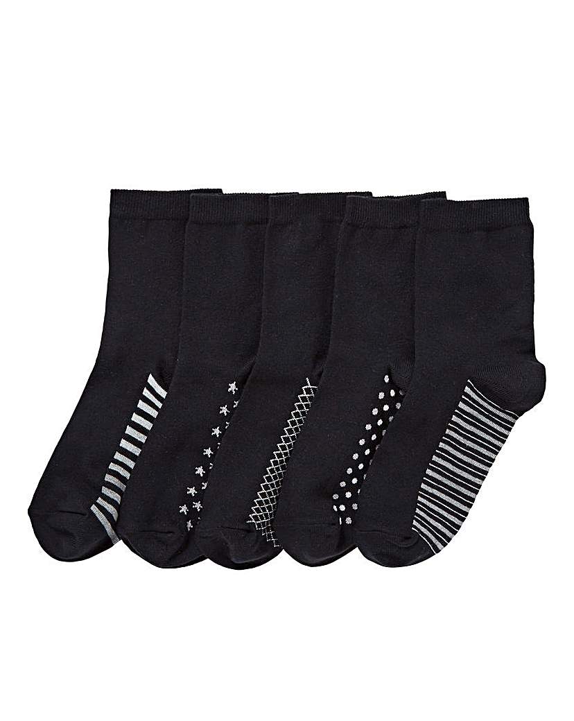 Image of Wide Fit 5 Pack Ankle Socks