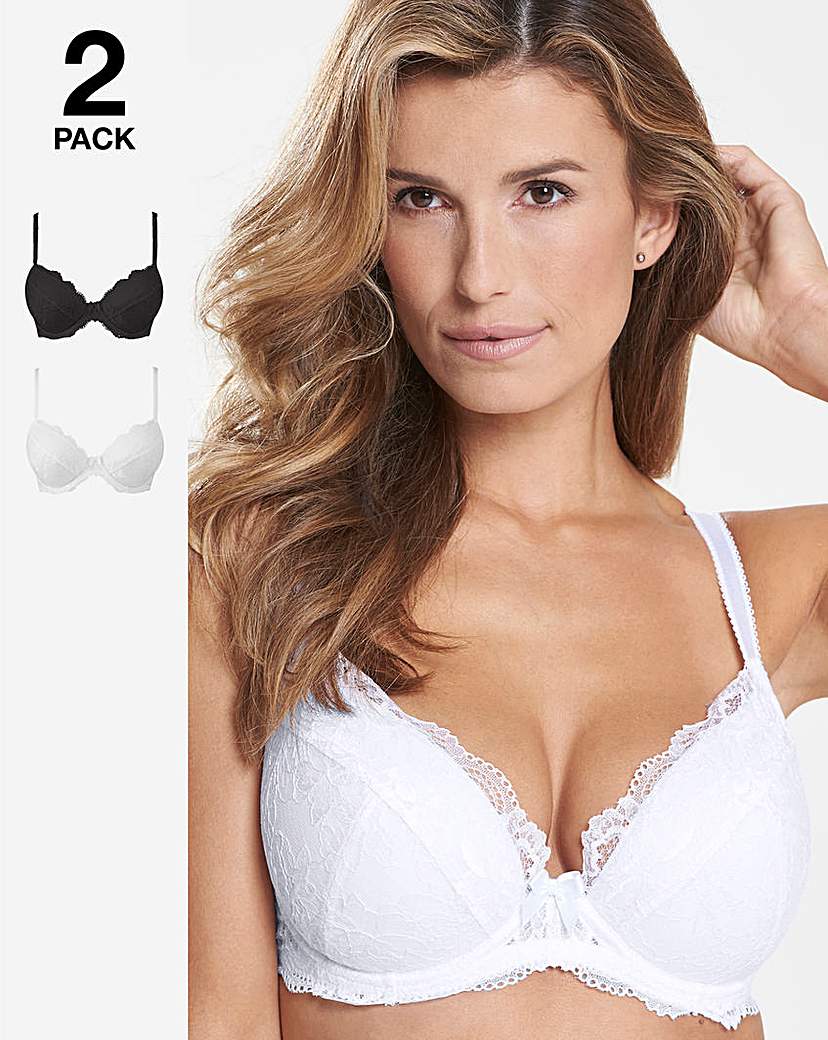 2 Pack Ella Lace Plunge Black/White Bras