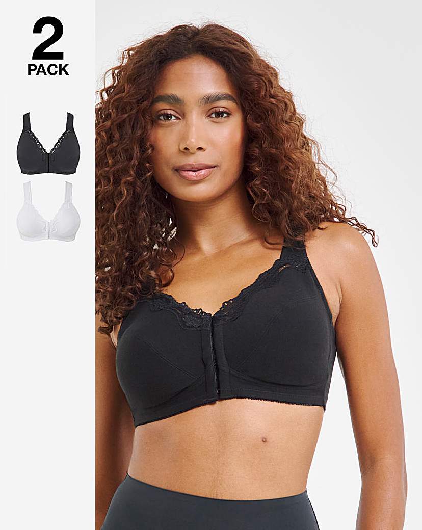 2 Pack Wht/Blk Front Fastening Bras