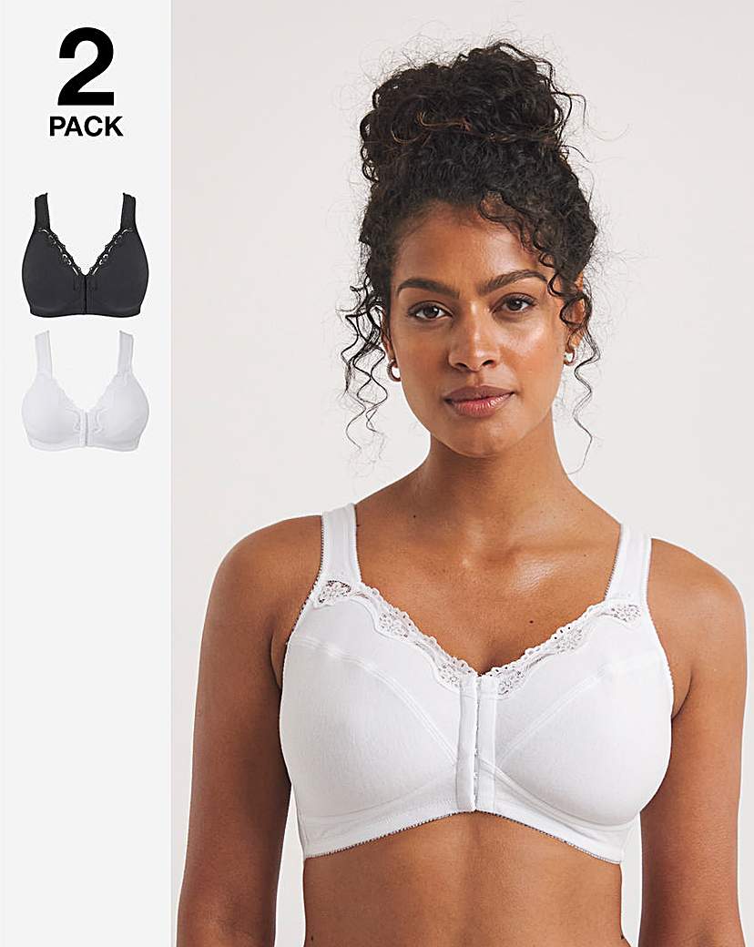 2 Pack Wht/Blk Sarah FrontFastening Bras