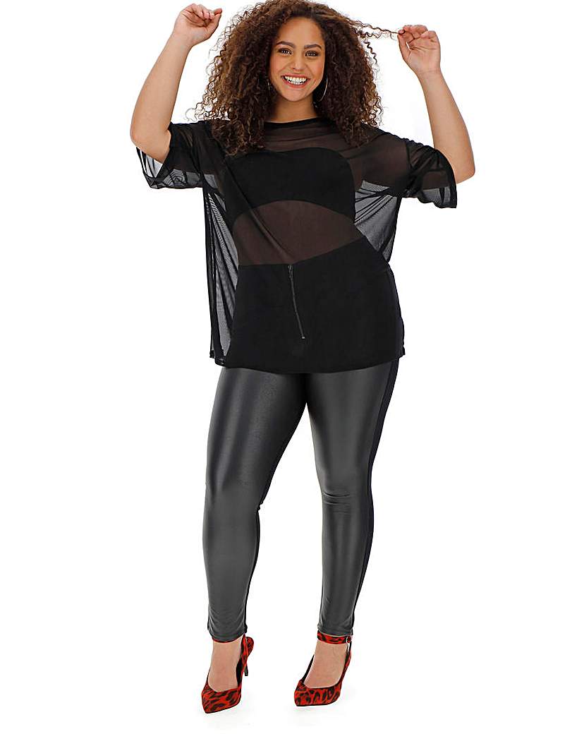 Image of Wet Look Ponte Back Zip Front Leggings