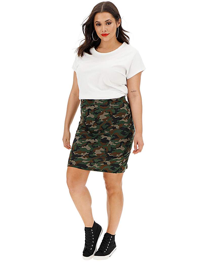 Camo Print Jersey Mini Tube Skirt