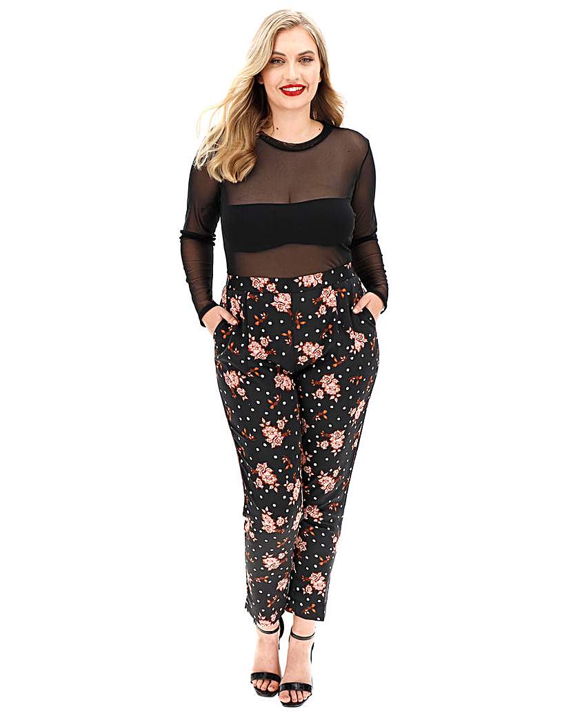 Floral Print Satin Tapered Trousers