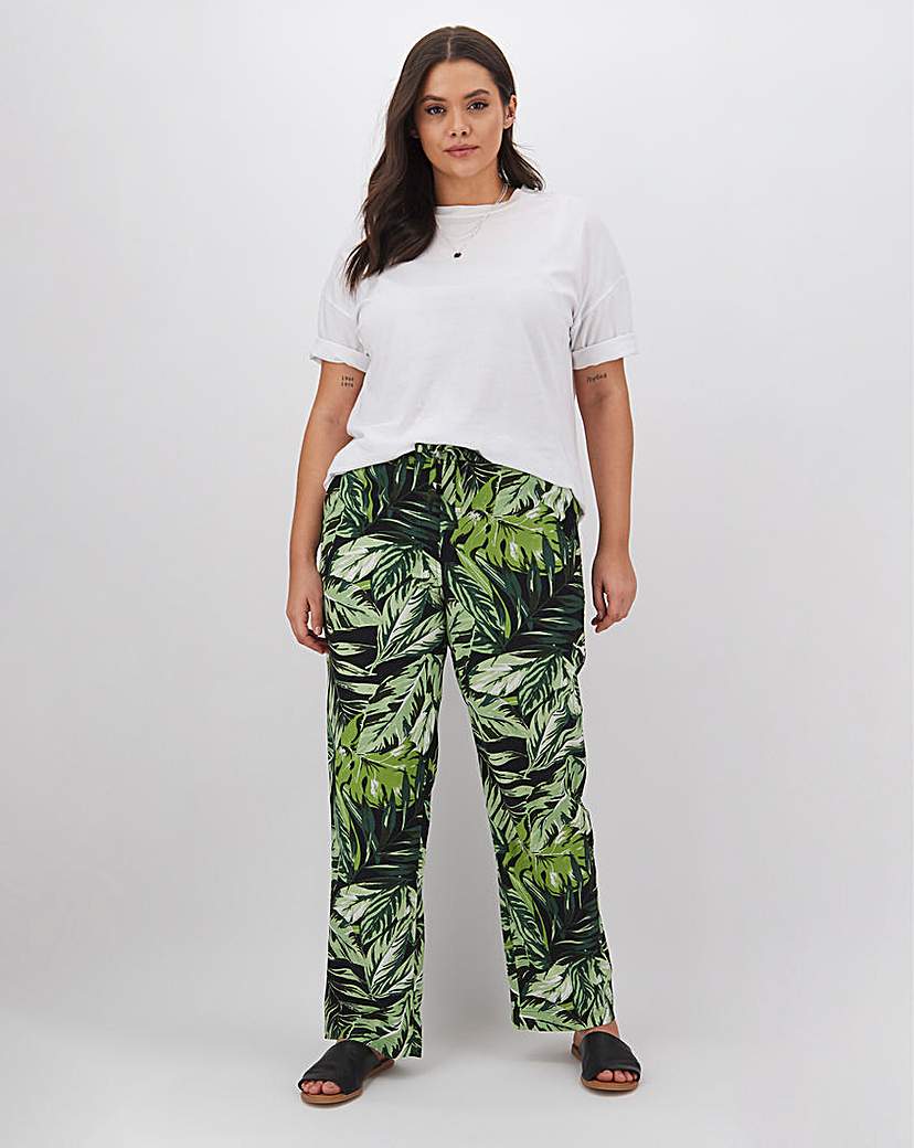 Image of Floral Print Linen Mix Trousers Regular