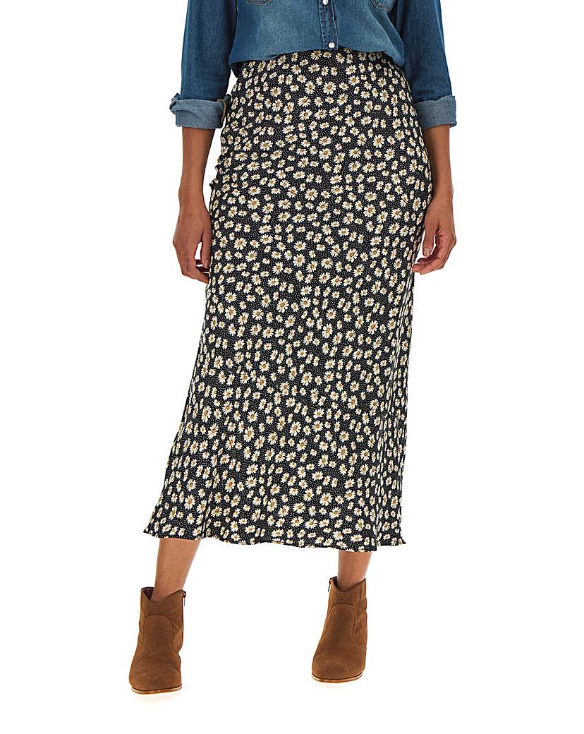 Floral Print Satin Column Maxi Skirt