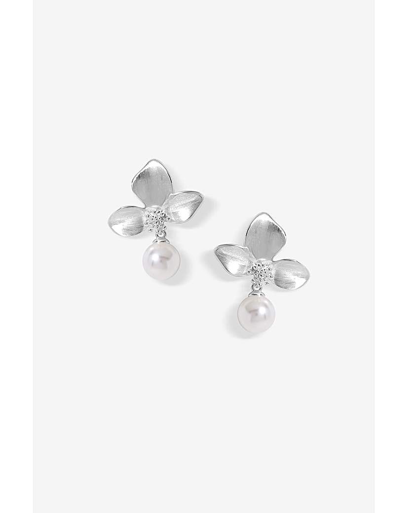 Jon Richard Satin Floral Pearl Earrings