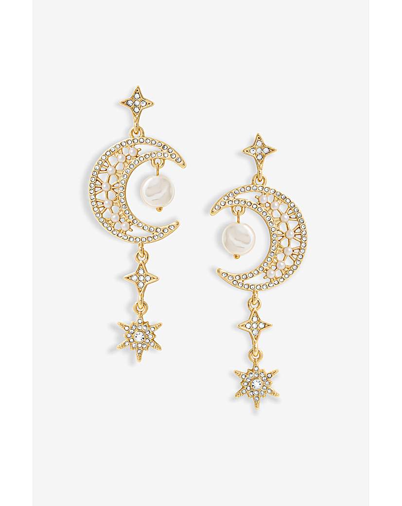 New In - Mood Pearl Moon Charm Drop Earrings