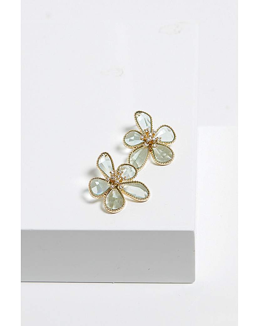 New In - Mood Green Facet Flower Studs