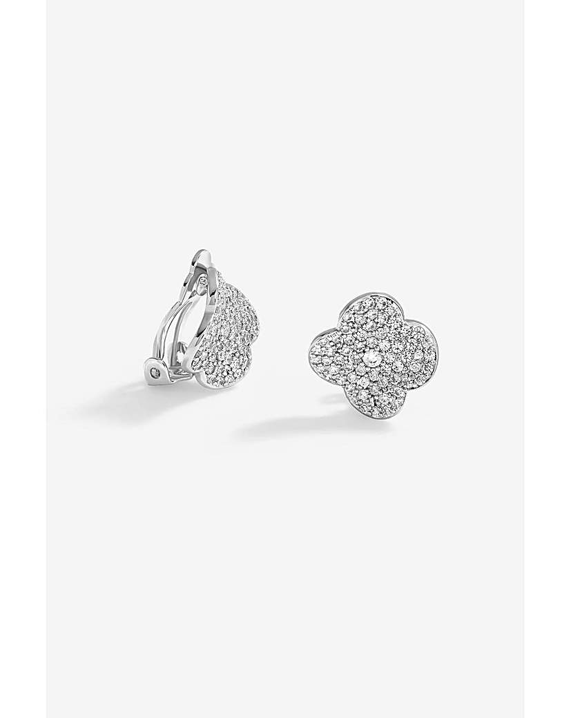 New In - Jon Richard CZ Pave Clover Clip Earrings