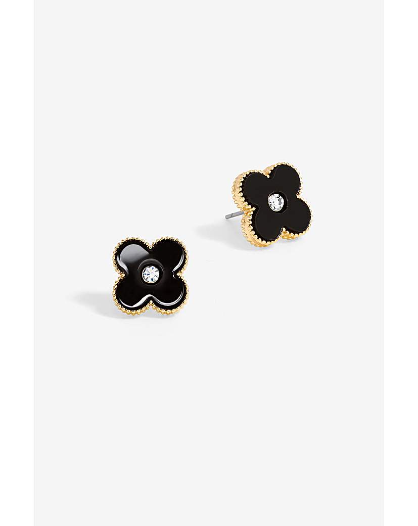 New In - Jon Richard Jet Enamel Clover Studs