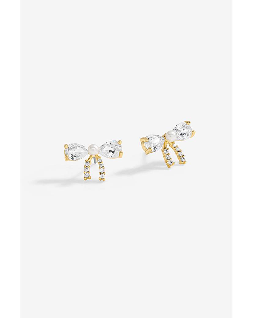 New In - Jon Richard CZ Pearl Bow Earrings