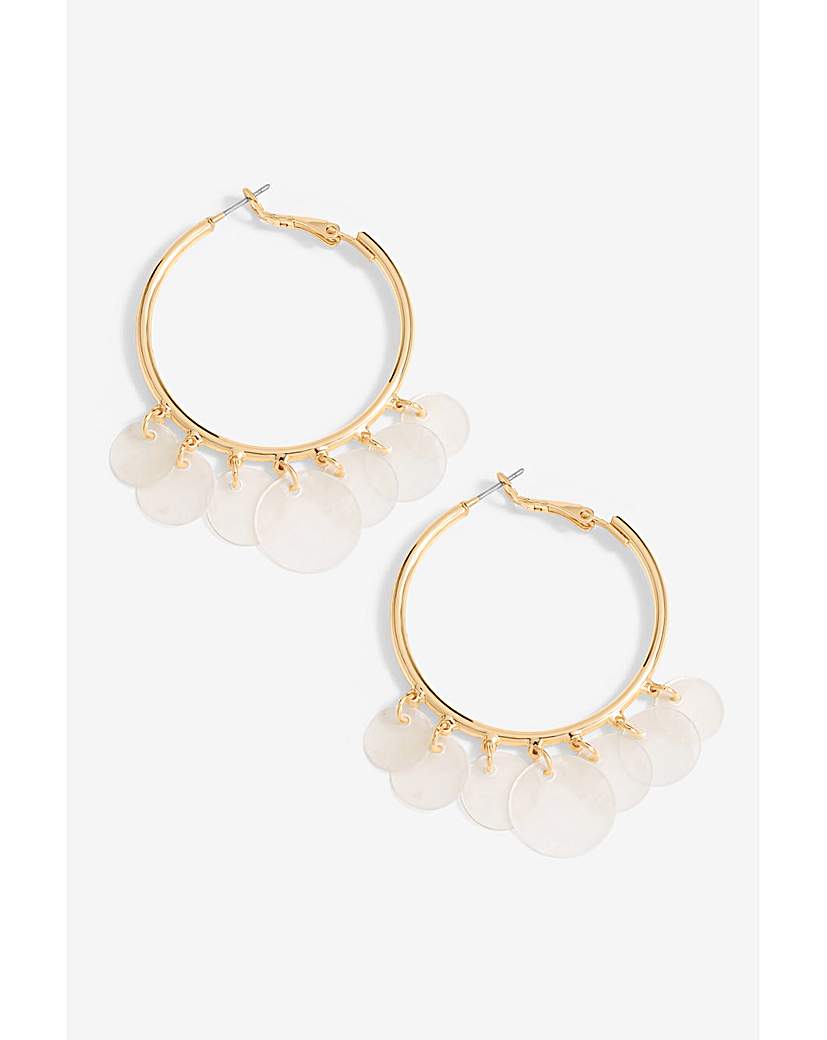 New In - Mood White Shell Charm Hoop Earrings