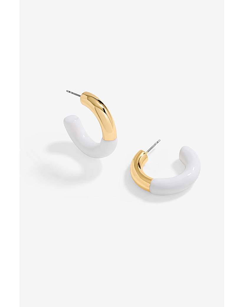 Mood White Half Enamel Hoop Earrings