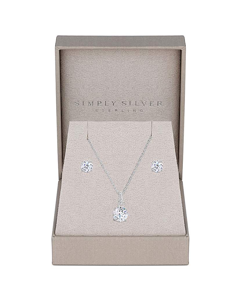 Simply Silver CZ Classic Round Stud Set