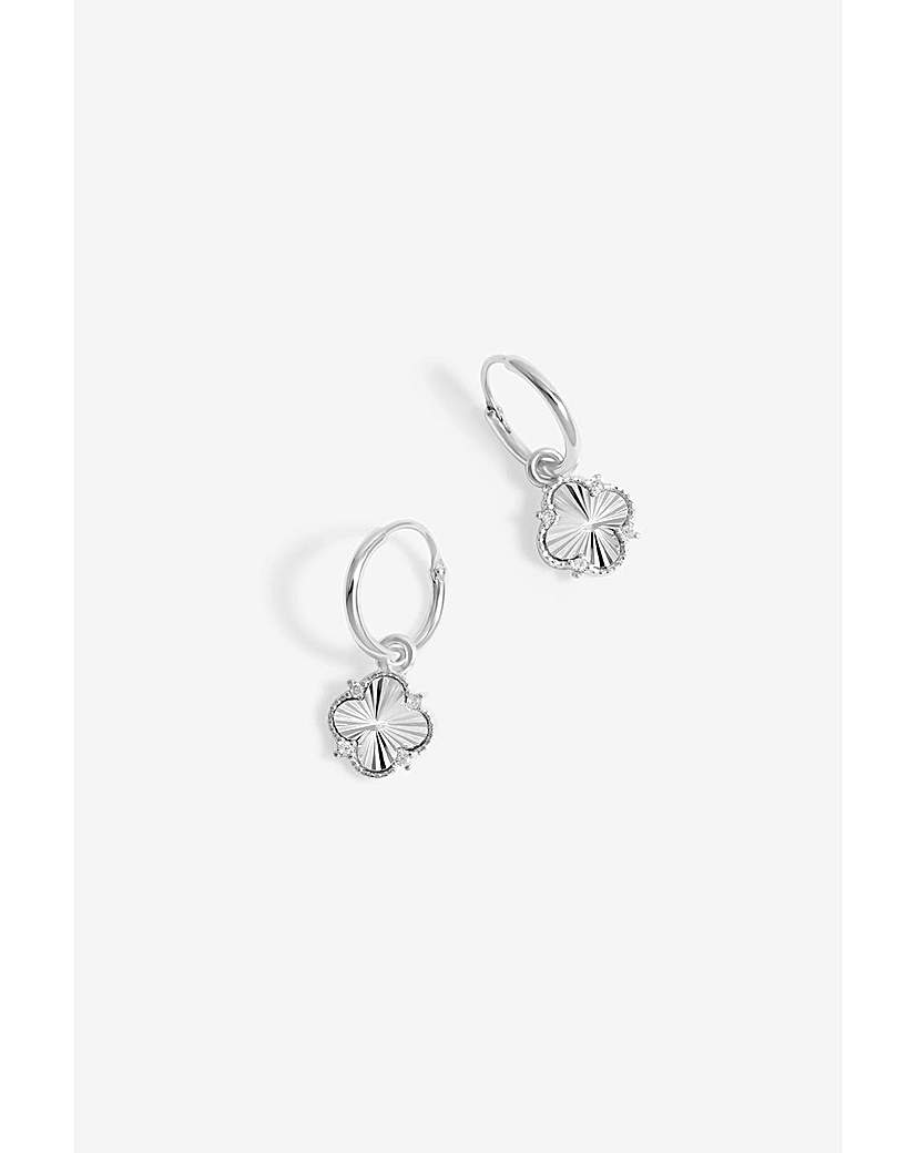 Simply Silver Cut Clover Huggie Hoops