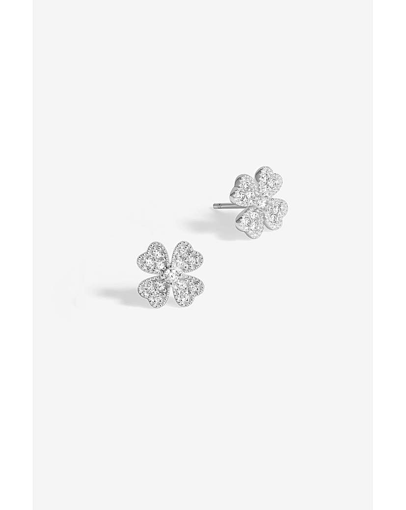 Simply Silver CZ Clover Large Studs