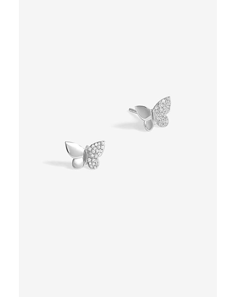 Simply Silver and Pave Butterfly Studs