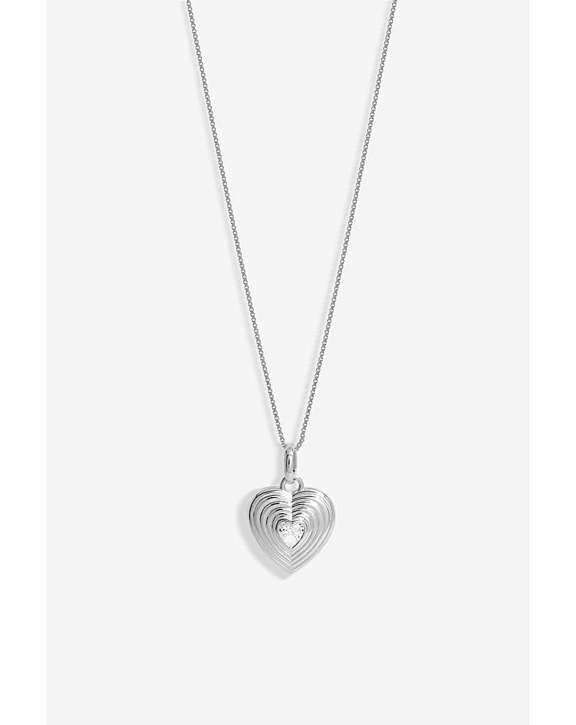 New In - Simply Silver Ridged CZ Heart Pendant