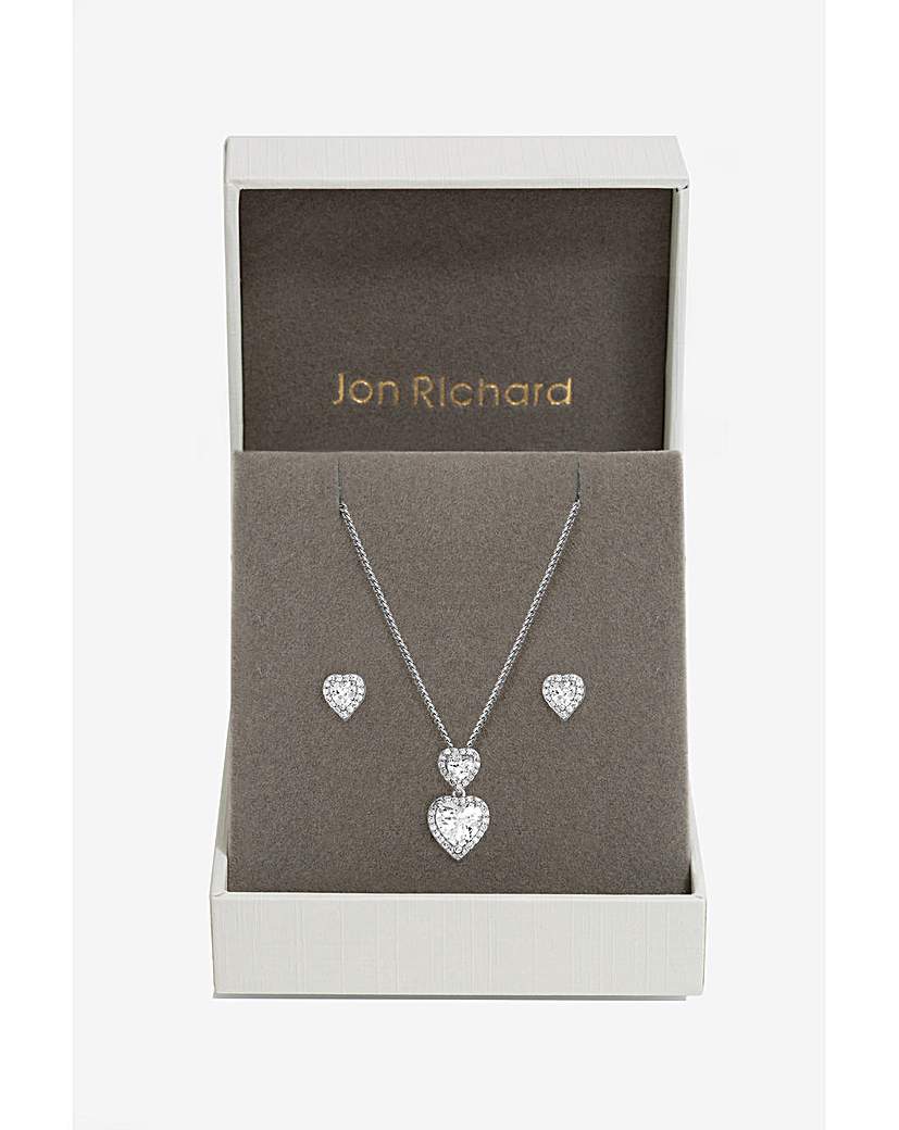 Jon Richard CZ Halo Double Heart Set