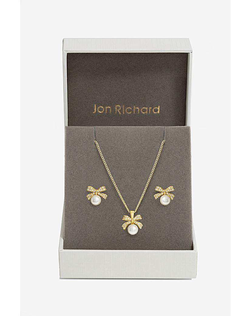 Jon Richard CZ Pearl Bow Set