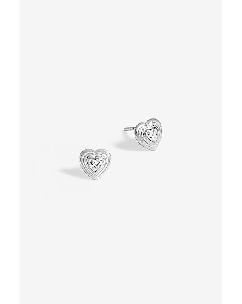 New In - Simply Silver Ridged Heart CZ Studs