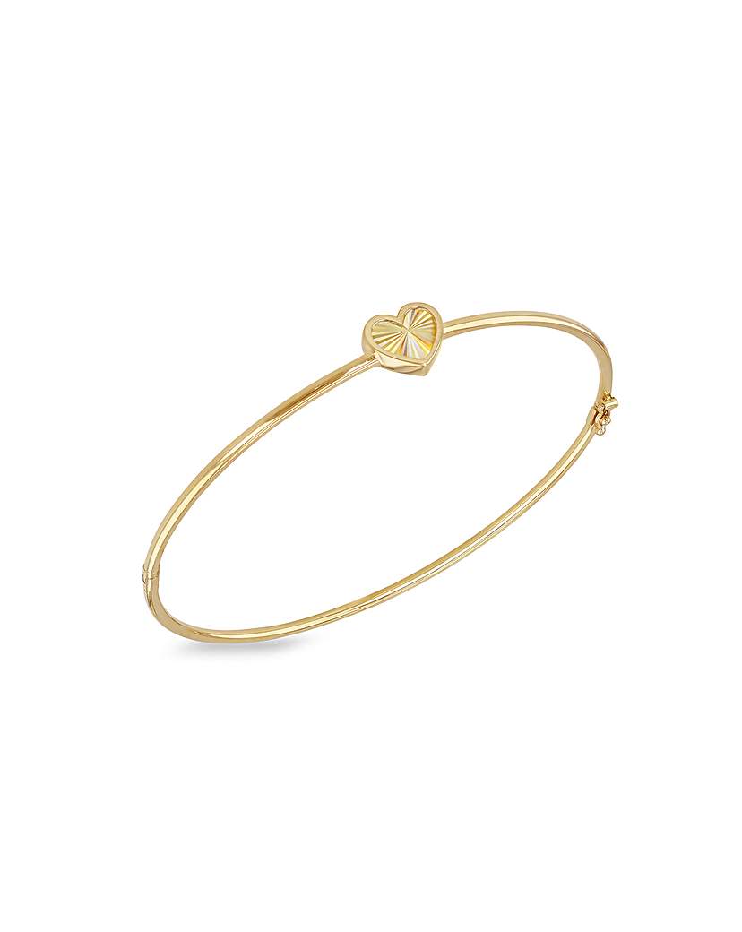 New In - 9ct Yellow Gold Rainbow Heart Bangle