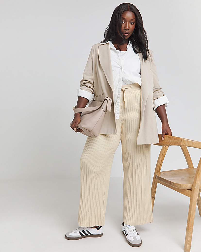 Ribbed Knitted Wide Leg Trouser