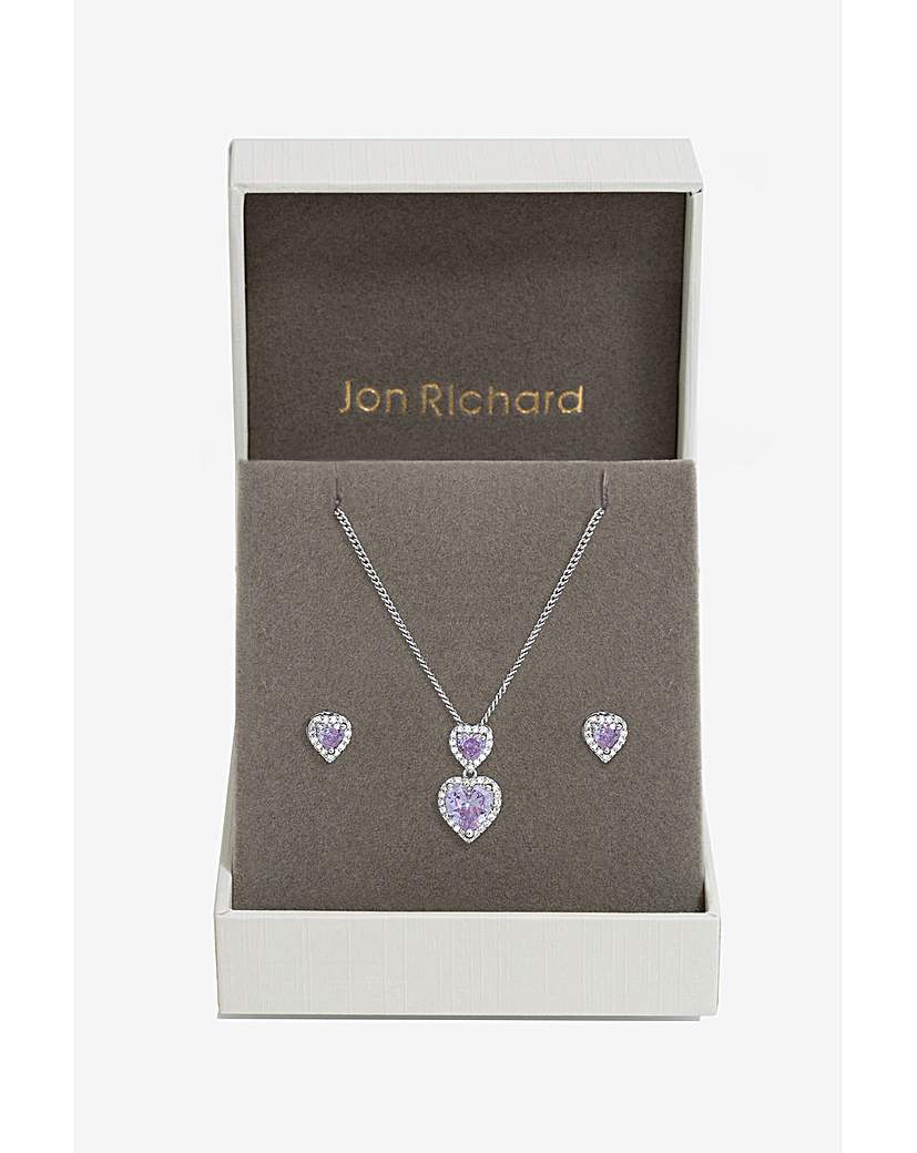 New In - Jon Richard CZ Lavender Halo Heart Set