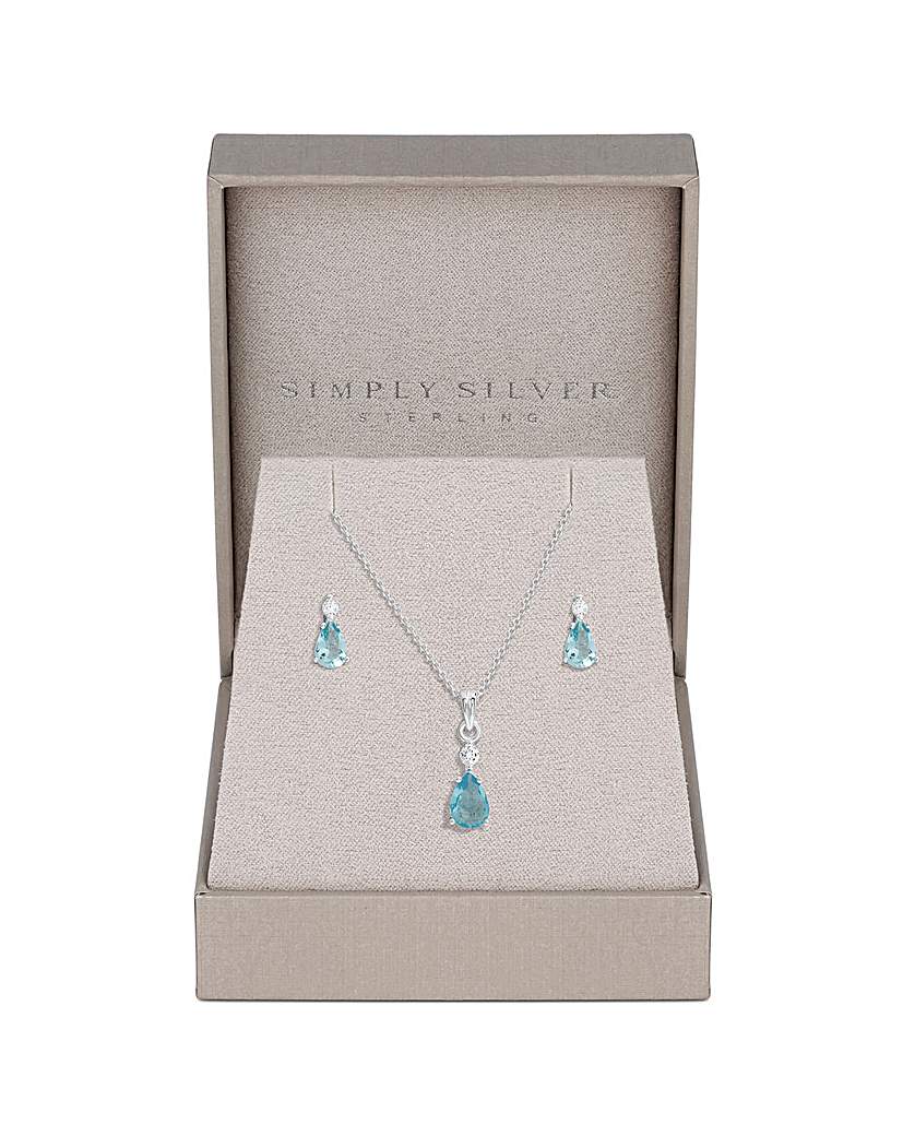 New In - Simply Silver CZ and Aqua drop set