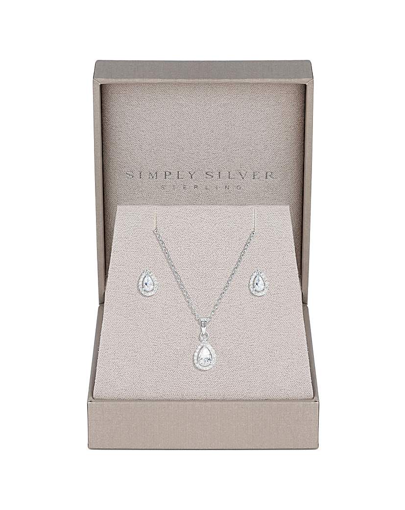 New In - Simply Silver CZ Halo Teardrop Set