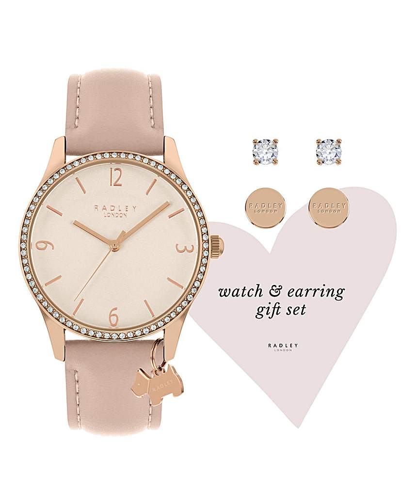 New In - Radley Pink Leather Strap & Earrings Set