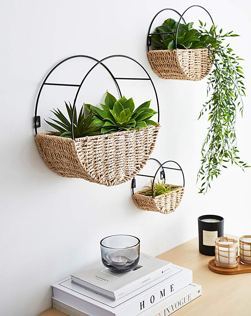 Set of 3 Rattan Wall Planters