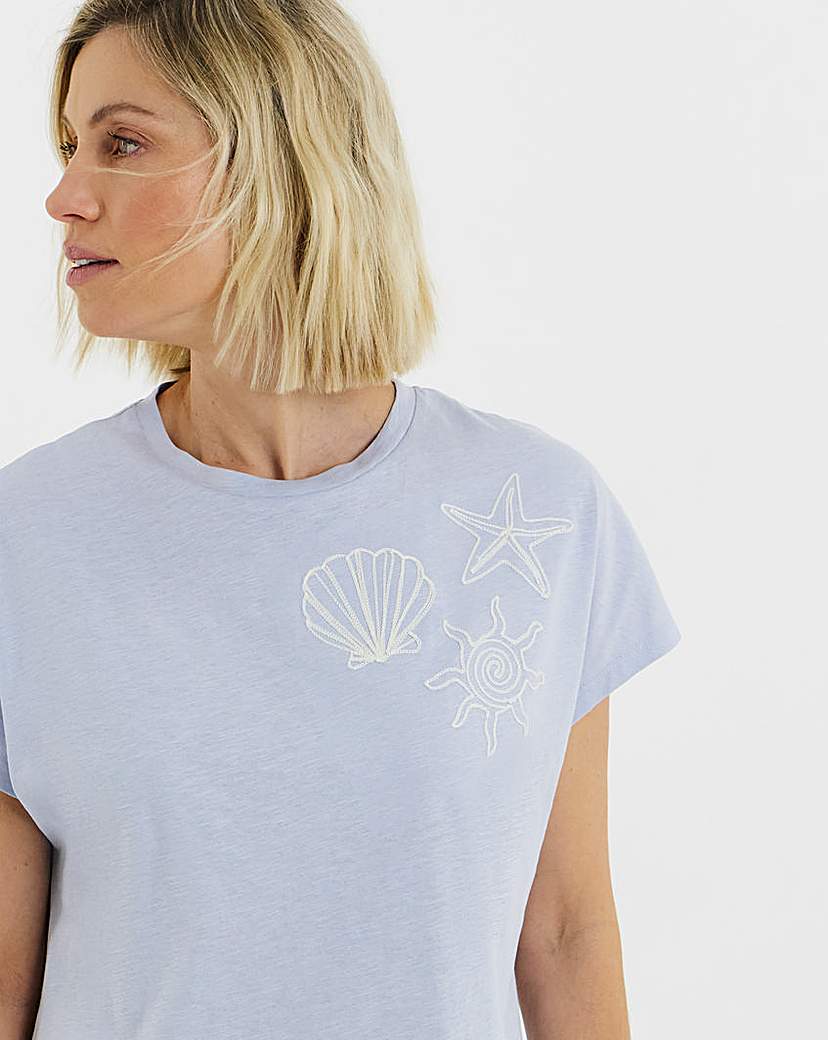 Embroidered Yoke Longline Top