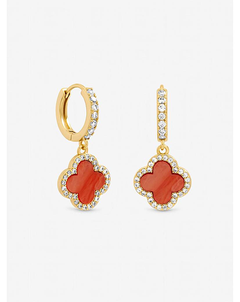 Gold Plated Coral Clover Huggie Earrings Gold …
