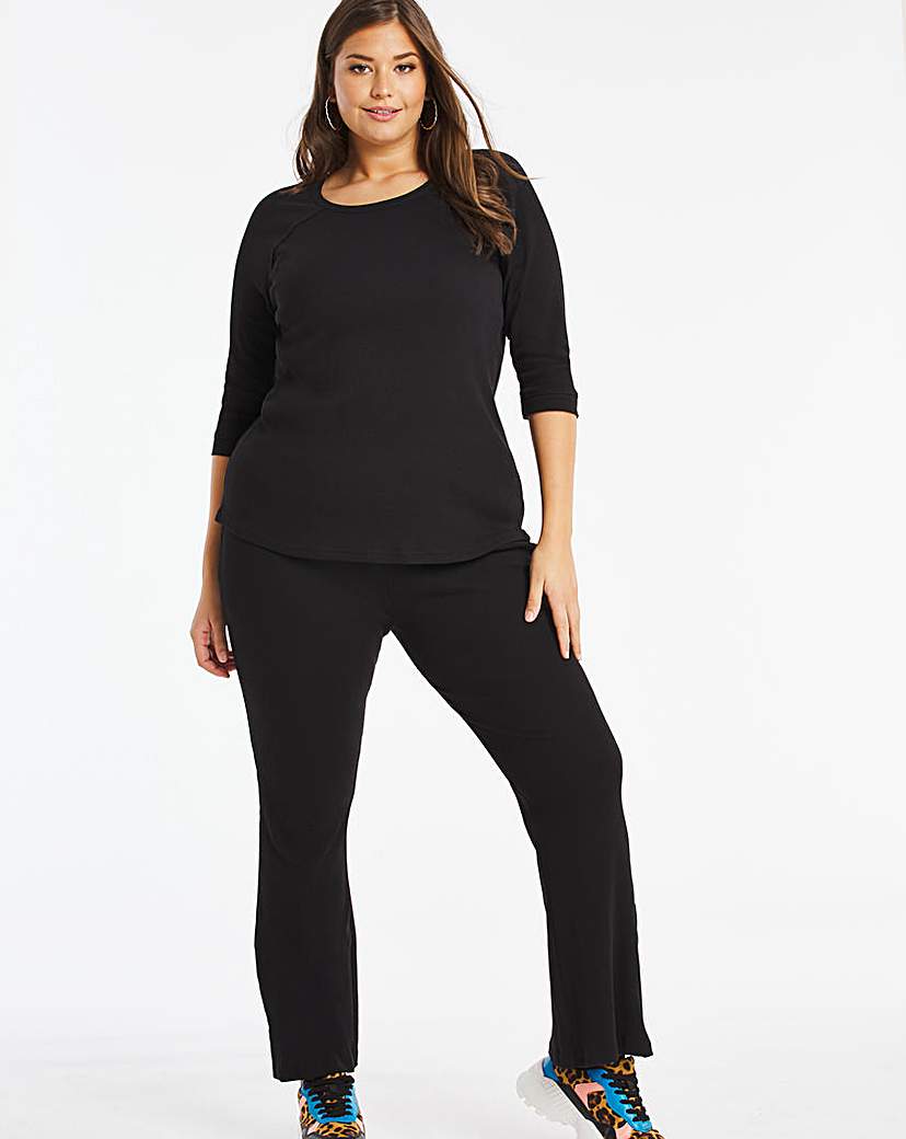 Image of Black Ribbed Flare Leg Trousers