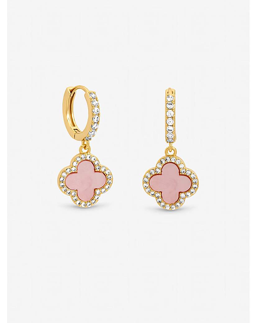 Gold Plated Pink Clover Huggie Earrings Gold …