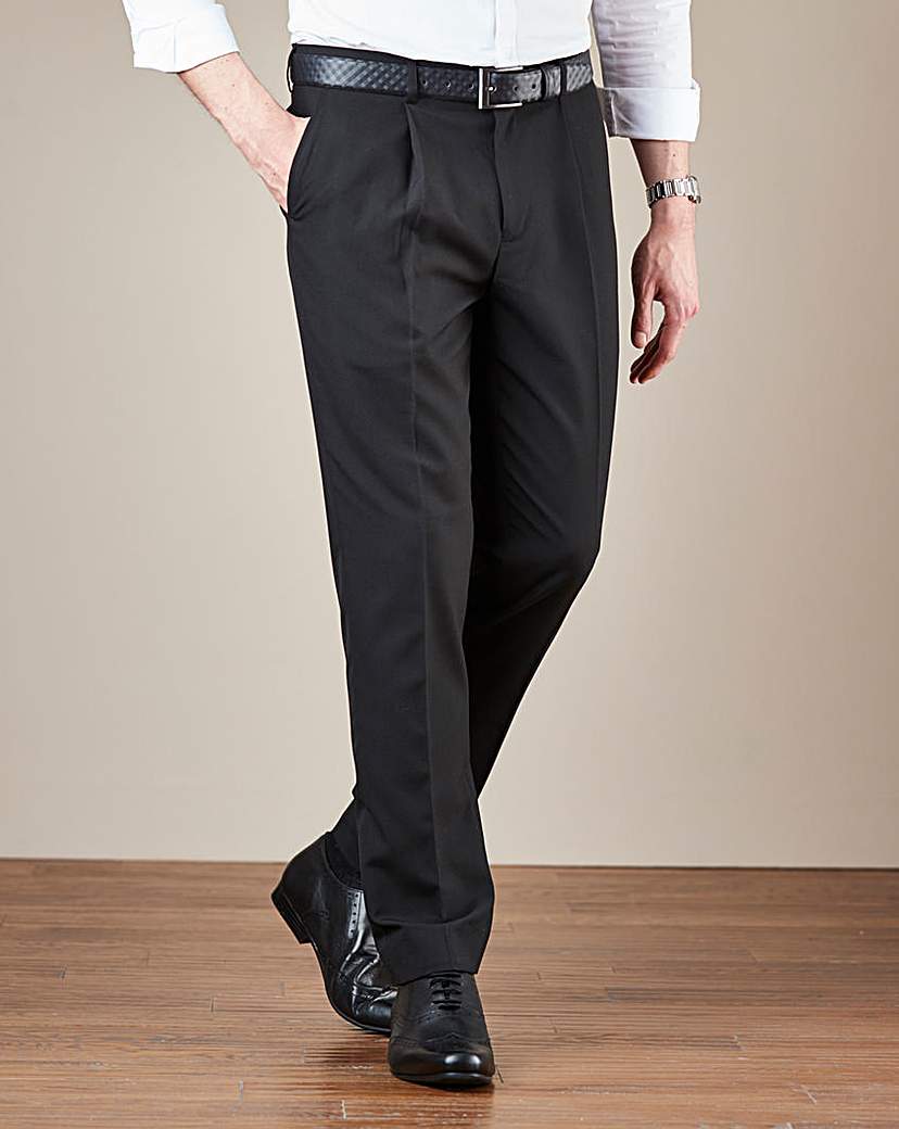 Image of Black Pleat Front Reg Fit Trousers