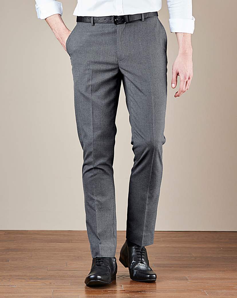 Grey Plain Front Reg Fit Trousers