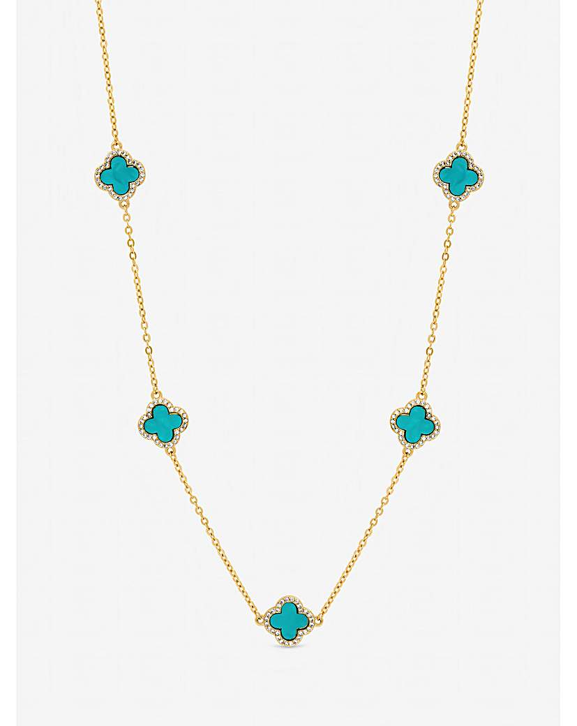 Gold Plated Turquoise Clover Necklace Gold - Jon Richard