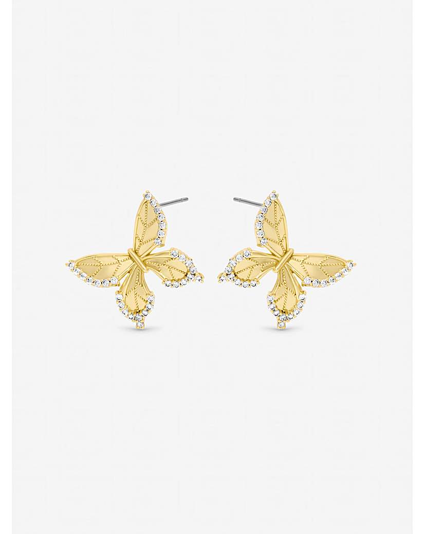 Crystal Edge Butterfly Clip Earrings Gold Jon …