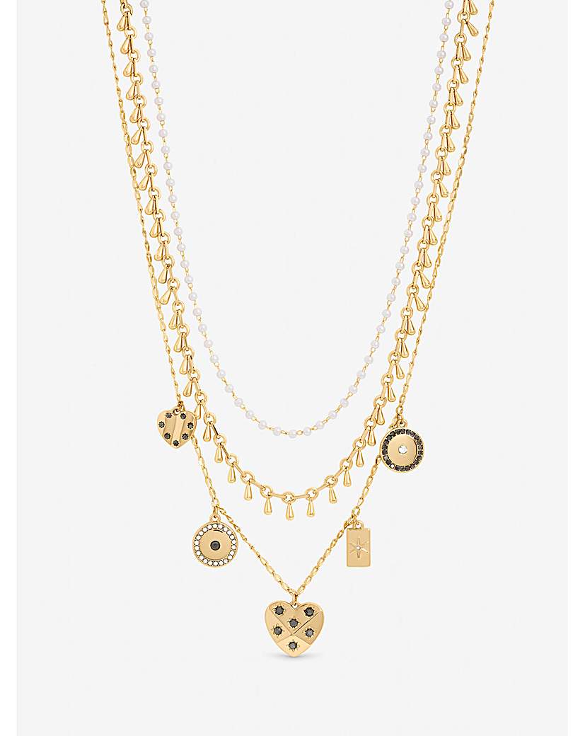 Gold Plated Charm Multirow Necklace