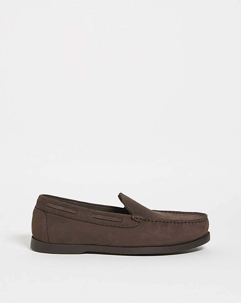 Brown Nubuck Slip On Loafer Wide Fit