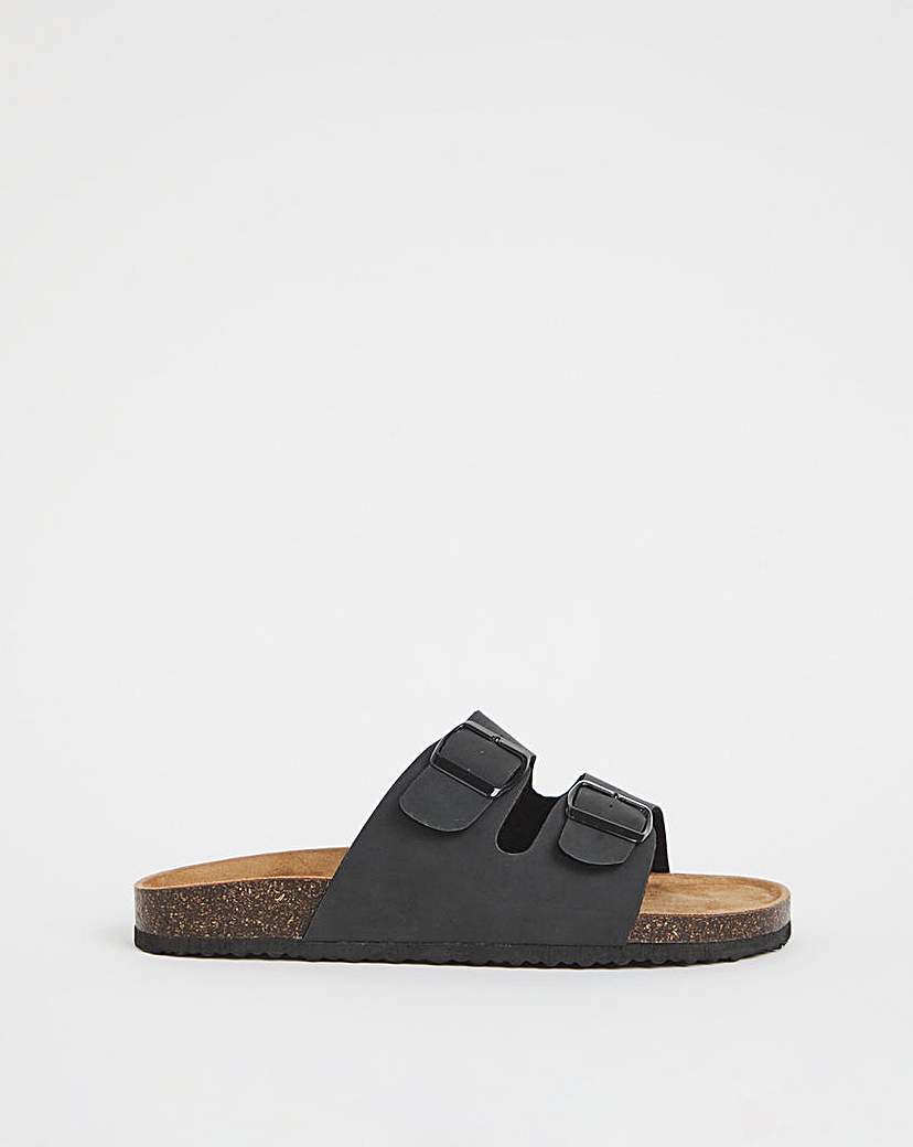 Black Buckle Strap Sandals Wide