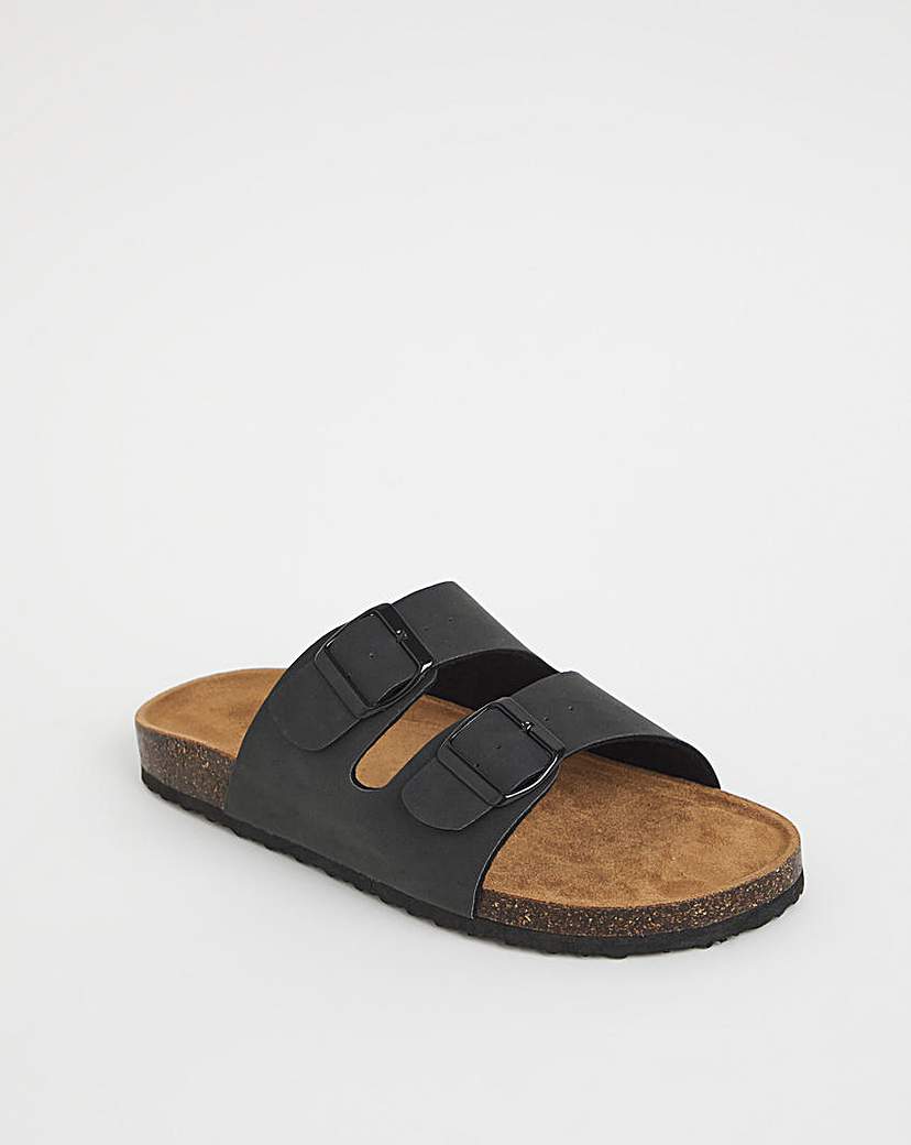 Black Buckle Strap Sandals Wide
