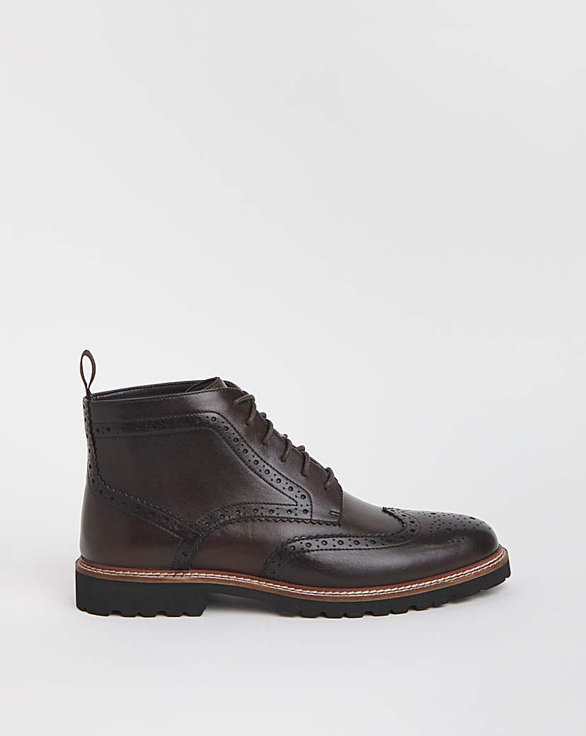 Brogue Leather Lace Up Boot Wide